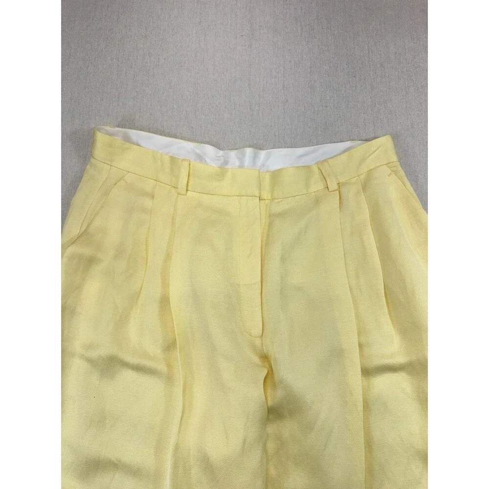 H&M Womens 14 Yellow Linen Blend Wide Leg Pleated Trousers Pants NWT